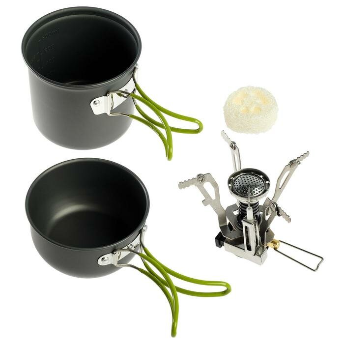 фото Набор туристической посуды Maclay: газовая плита, 2 кастрюли, губка-люфа