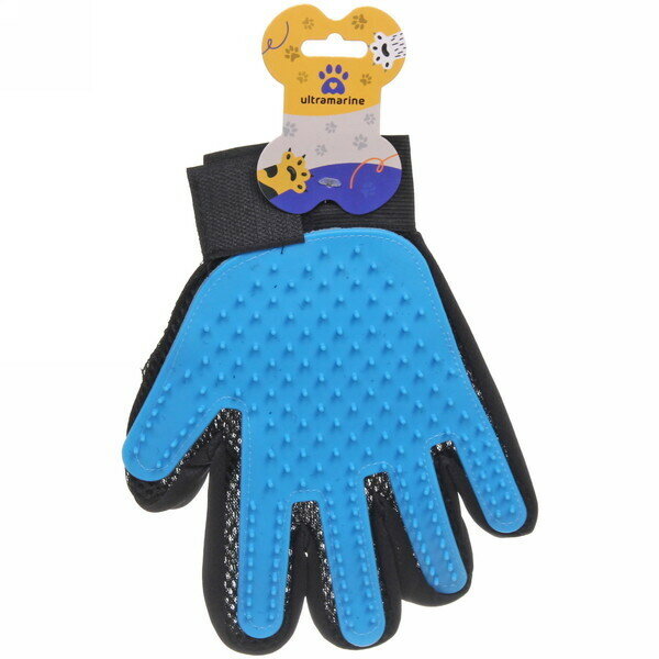 Расческа - перчатка для собак и кошек «лапки и царапки», на липучке, цвет голубой, 23см (подвес) - фотография № 1
