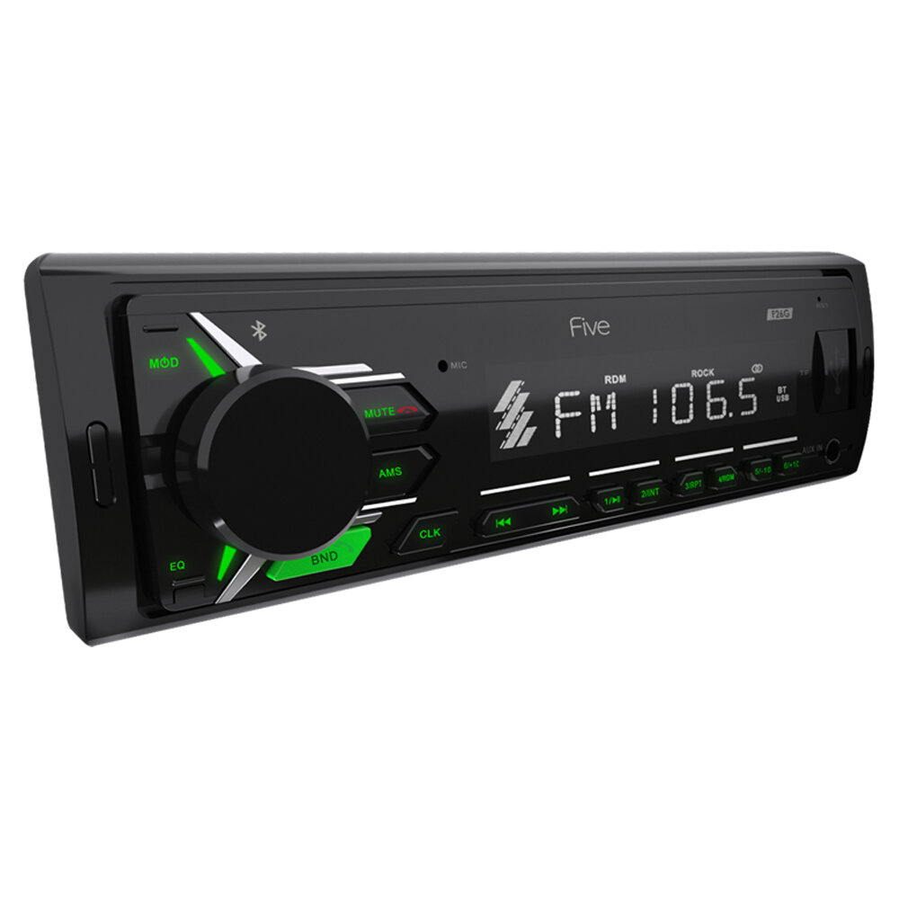 Автомагнитола FIVE F26G (1din/зеленая/Bluetooth/USB/AUX/SD/FM/4*50)