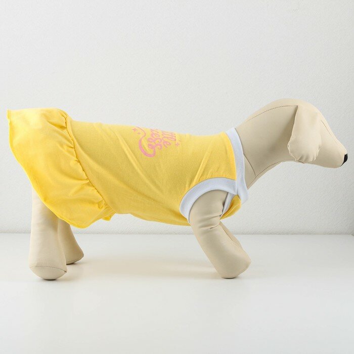 Платье для собак кулирка, S (ДС 27, ОШ 32-36, ОГ 38-42), Желтое - фотография № 3