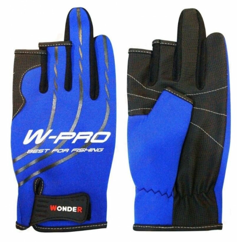 Перчатки Wonder W-PRO FGL-043 р-р L, синие/чёрные, 3 обрез. пальца, неопрен