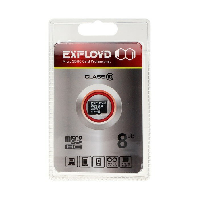 Карта памяти Exployd MicroSD, 8 Гб, SDHC, класс 10