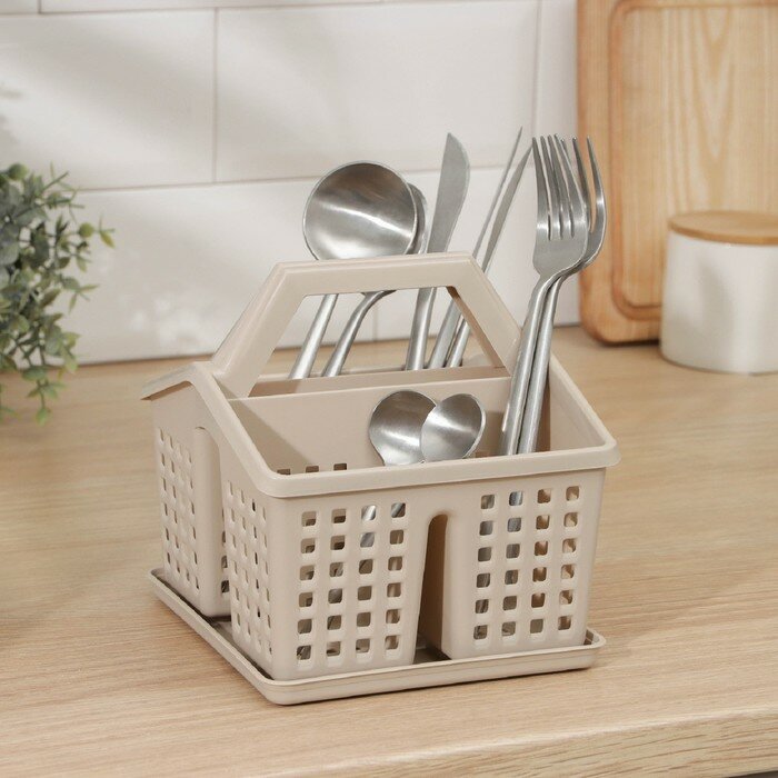 фото Подставка под столовые приборы «Лофт», 15×16×16 см, цвет латте