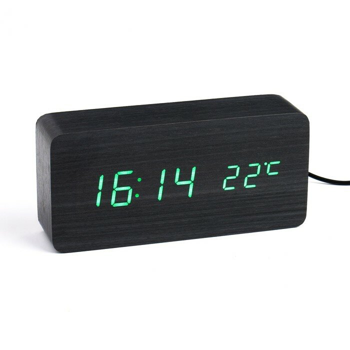 Часы электронные настольные "Цифра-Т", термометр, зелёная индикация - фотография № 2