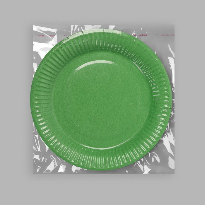 Тарелка бумажная, однотонная, 18 см, зелёный цвет - фотография № 5