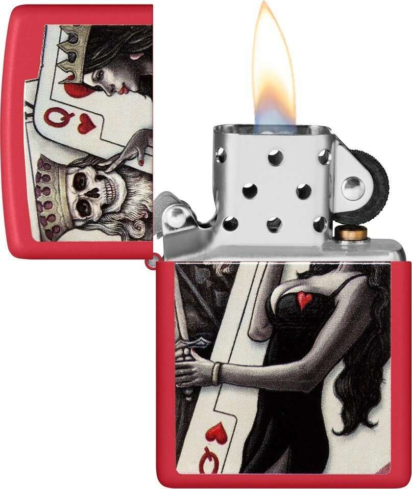 Зажигалка ZIPPO Skull King Queen Beauty с покрытием Red Matte, латунь/сталь, красная, 38x13x57 мм - фотография № 3
