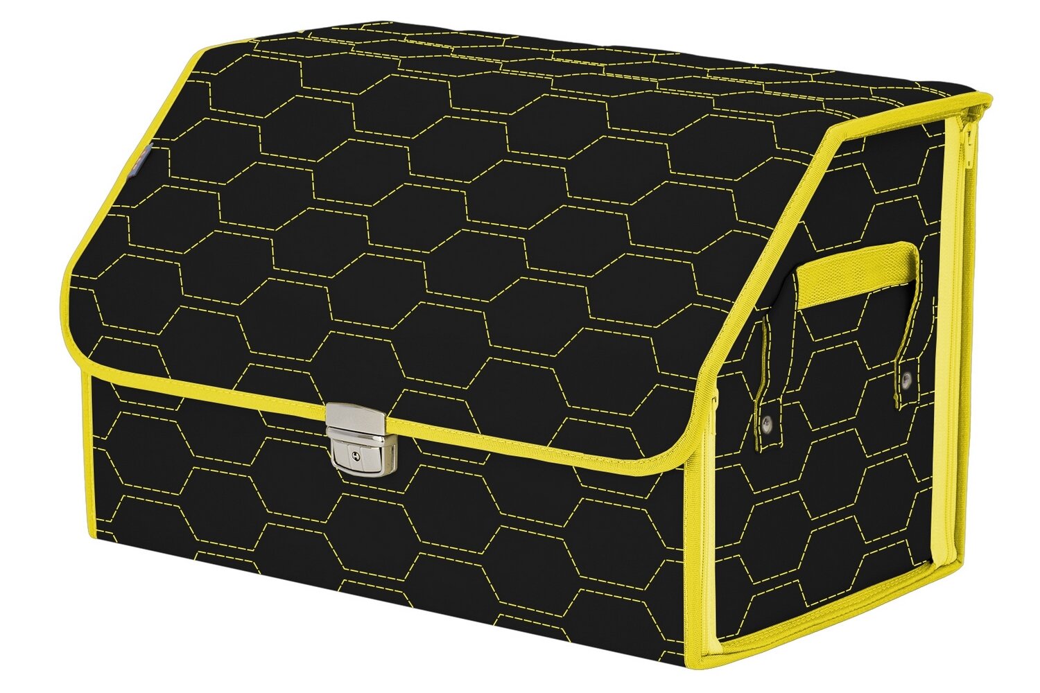 Органайзер-саквояж в багажник "Союз Премиум" (размер L). Цвет: черный с желтой прострочкой Соты.