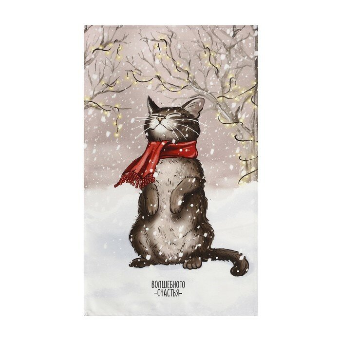 Полотенце Этель "Снежный кот" 40х73 см, 100% хл, саржа 190 г/м2 - фотография № 2