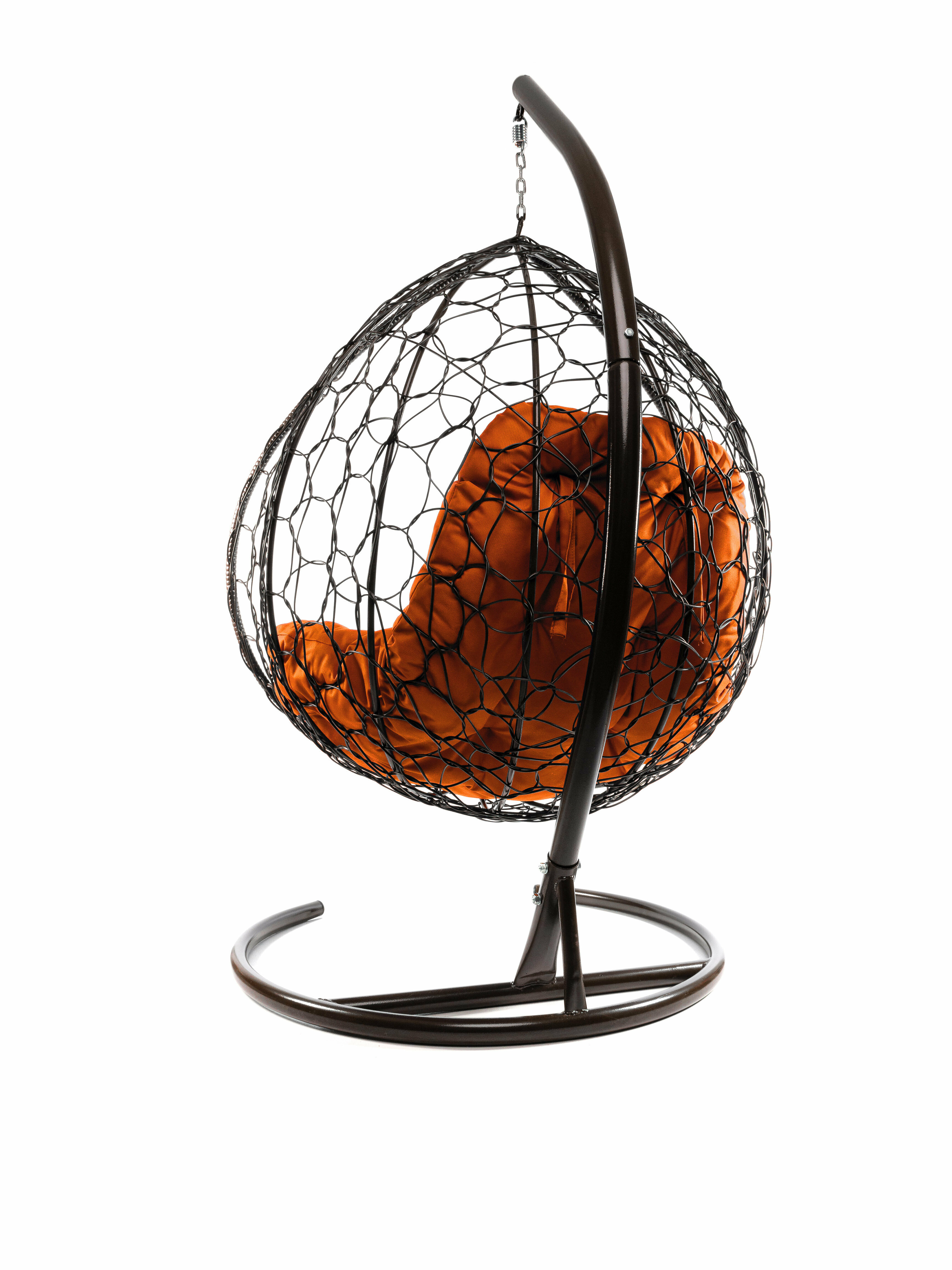 Подвесное кресло ротанг коричневое, оранжевая подушка - фотография № 7