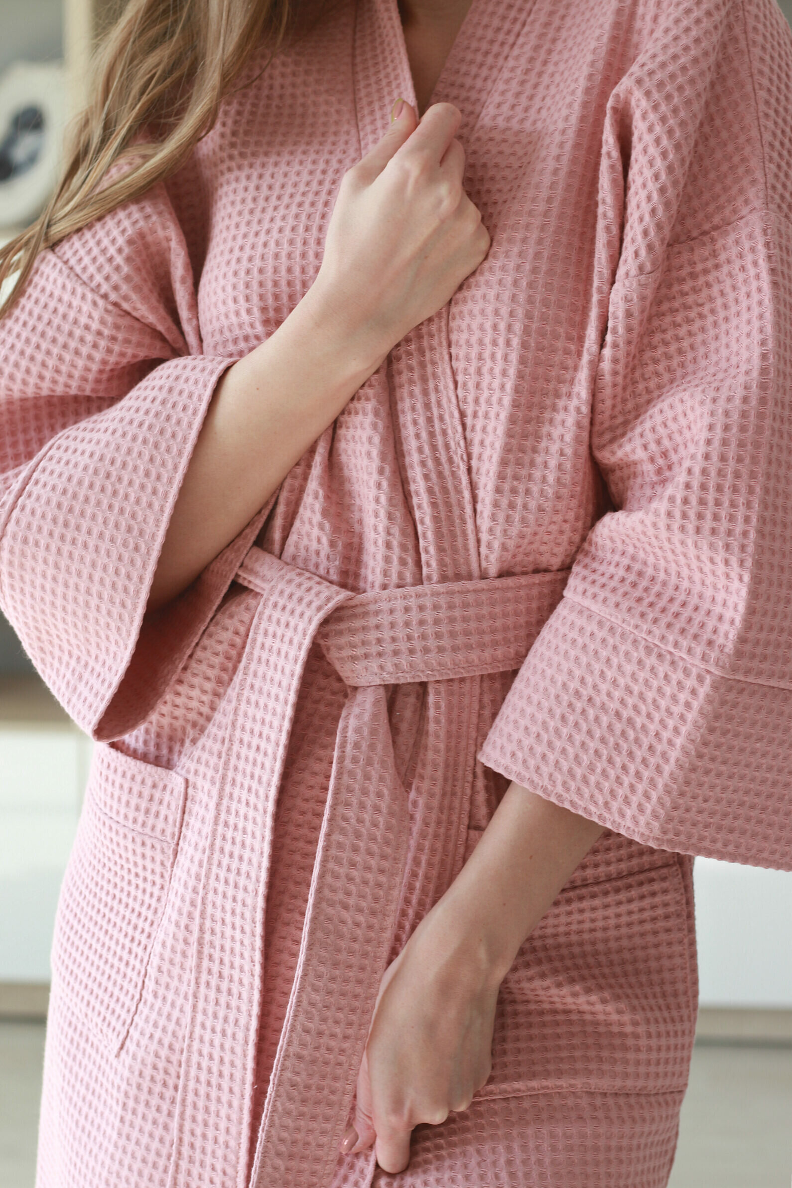 Вафельный халат ZUKI кимоно унисекс Розовый - L (48-50) - фотография № 4