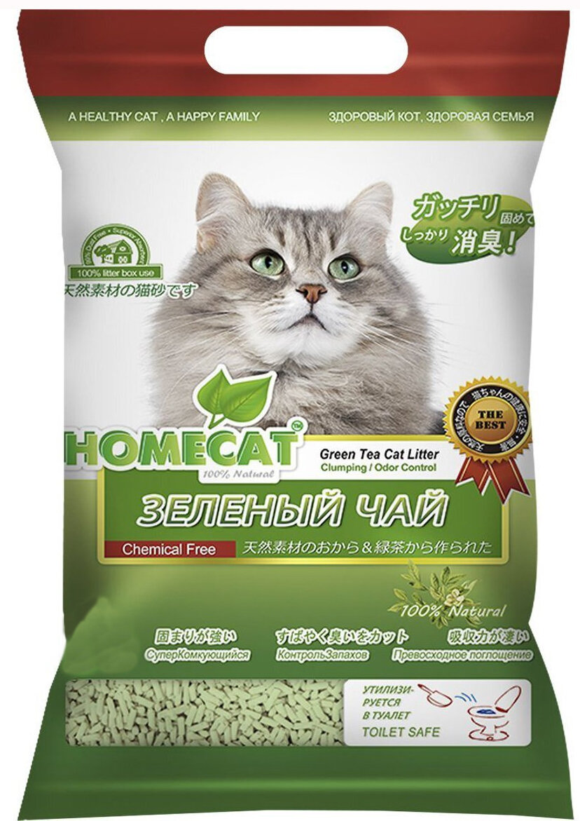 Наполнитель Homecat комкующийся "Ecoline", зеленый чай, 18 л, 8.4 кг