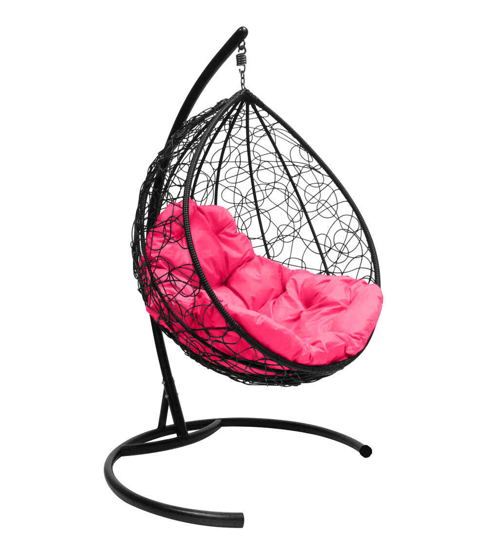 Подвесное кресло M-group капля с ротангом чёрное розовая подушка