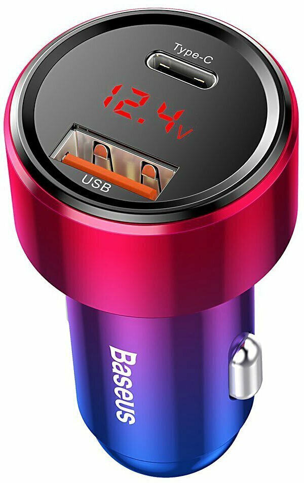 Автомобильное зарядное устройство BASEUS Magic C20C, USB+USB-C, 5A, 45 Вт, красный, дисплей