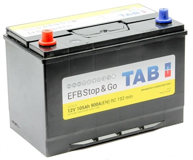 Аккумулятор автомобильный TAB EFB Stop&Go 105 А/ч 900 А прям. пол. Азия авто (306x173x225) 60519 с бортиком