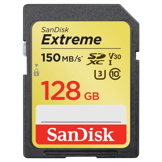 Карта памяти SD 128 Gb Sandisk SDXC Extreme cl10, 150Mb/s, V30 UHS-I U3 (SDSDXV5-128G-GNCIN)