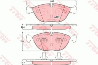 Колодки тормозные передние VW Passat B5/Passat B5 Variant/Passat B55 96>05 Audi A4 B5 Avant/A8/TT 96>06 Mercedes CLK/E-Class/E-Class T-Model 96>09 BMW Z8 Roadster/7 94>03 Chrysler Crossfire/Crossfire Roadster 04>07 TRW GDB1285