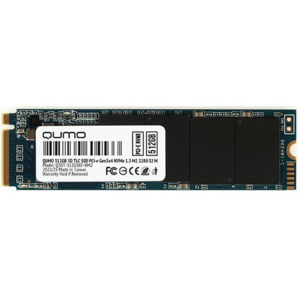 Накопитель SSD 512GB PCIe Gen3x4 NVMe 1.3 M2 2280 QUMO Novation TLC 3D (Q3DT-512GSKF-NM2) SM2263XT R/W 2500/1900 MB/s 4K-64: r/w 220/192К IOPS 240TBW