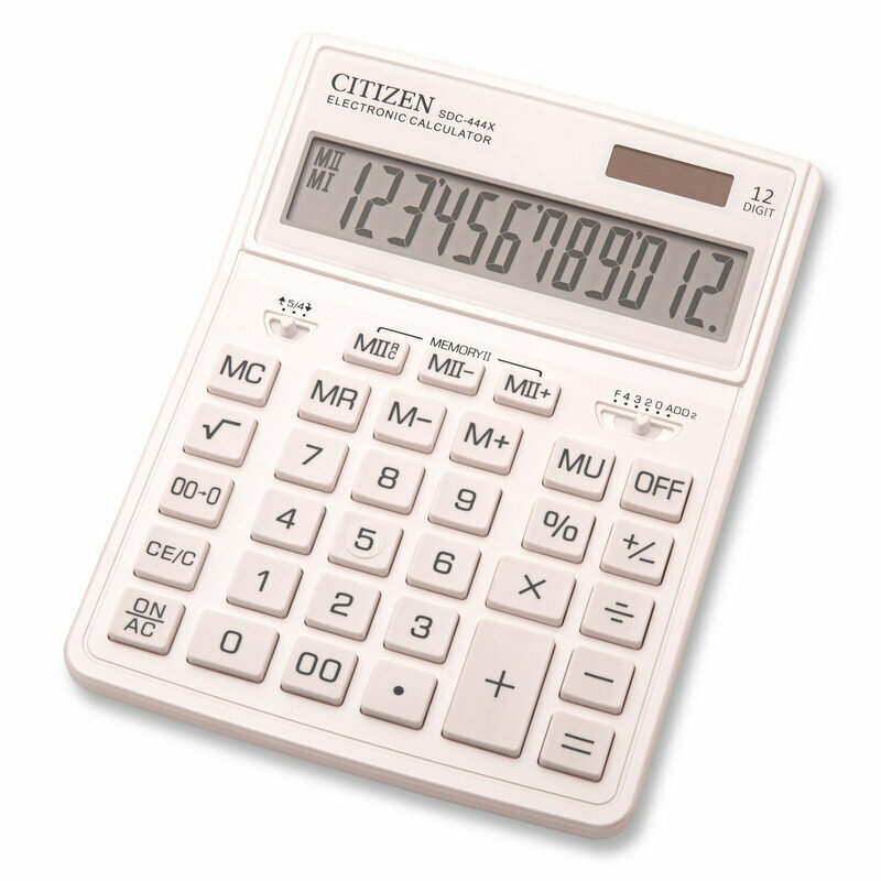 Калькулятор настольный полноразмерный Citizen SDC-444X 12-разрядный белый, 1235546