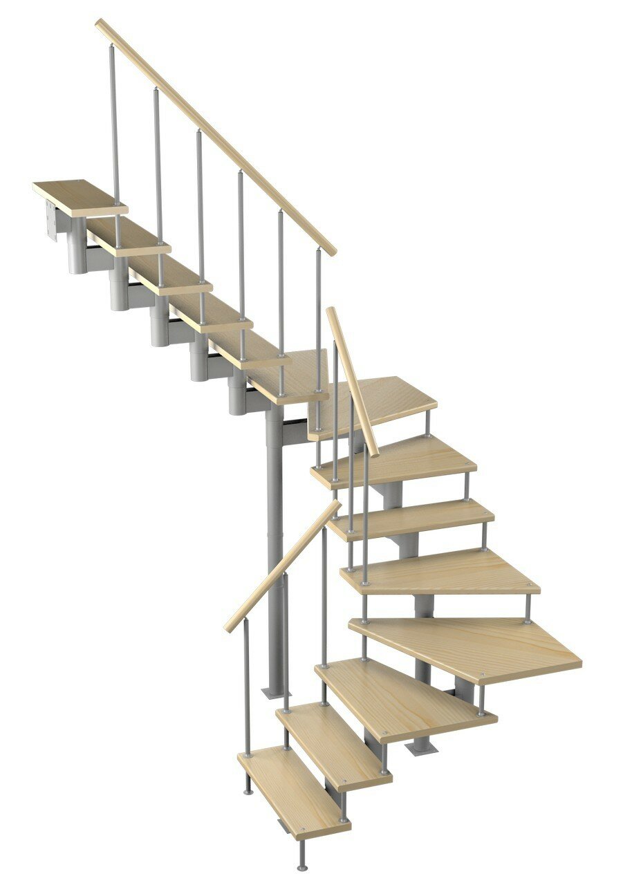 Модульная лестница Спринт 180 (h 2520-2660, Серый, Сосна, Нержавеющая сталь) - фотография № 1