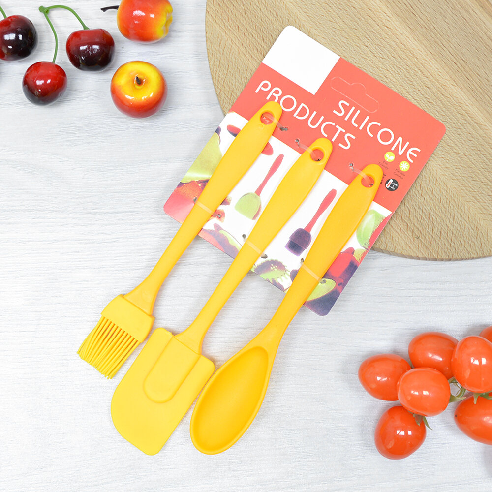 фото Набор кухонных принадлежностей силиконовый: кисточка+лопатка+ложка, 19.5*3см/21.5*4.3см/20*3.5см
