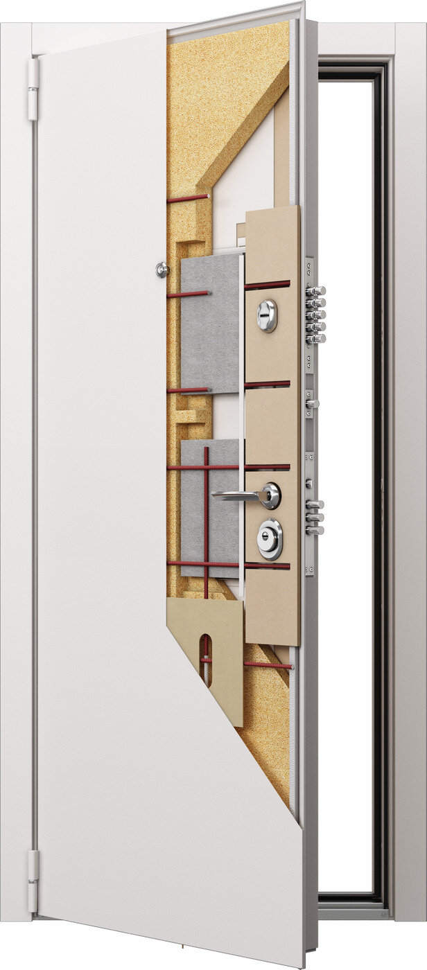 Дверь входная для квартиры Torex Super Omega 100 950х2050, левый, тепло-шумоизоляция, антикорозийная защита, замки 4-ого класса защиты, белый/бежевый - фотография № 5