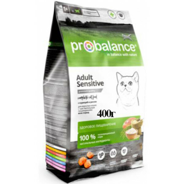 фото Probalance Сухой корм для кошек с чувствительным пищеварением, с курицей и рисом, 400г