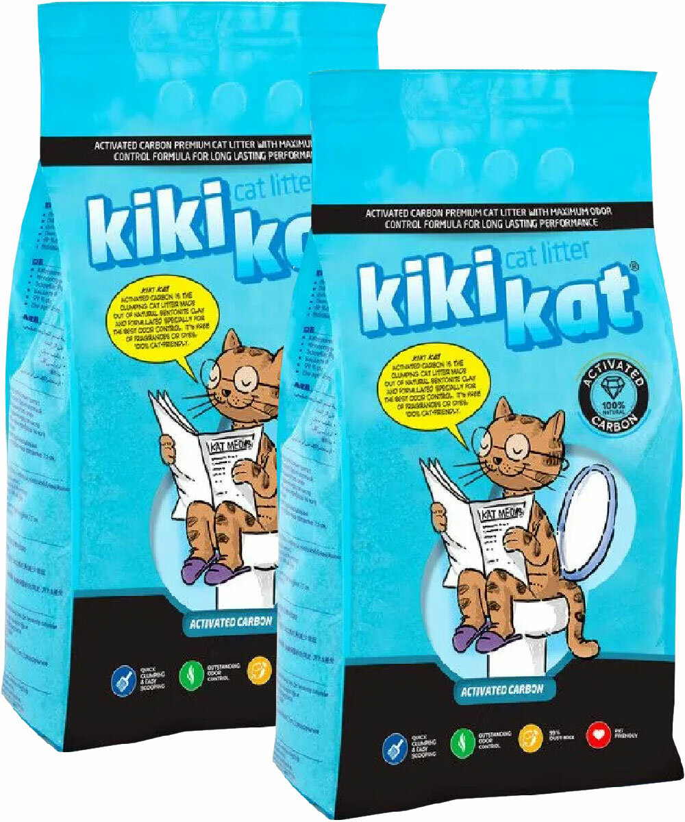 фото KIKIKAT ACTIVATED CARBON супер белый наполнитель комкующийся для туалета кошек с активированным углем (5 + 5 л)