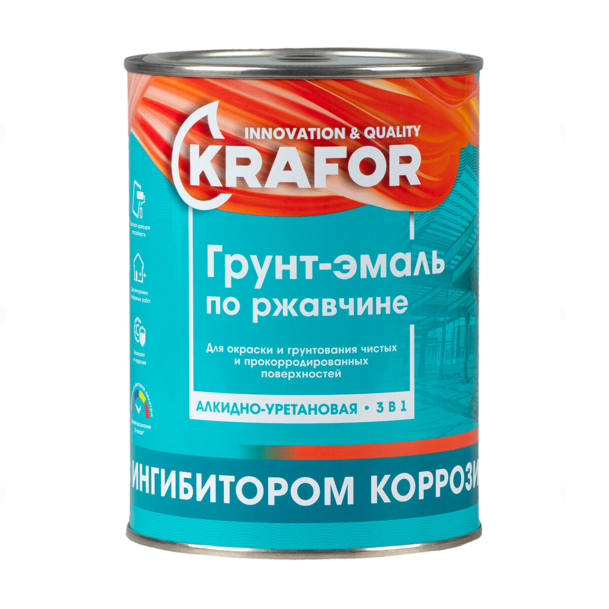 Грунт- эмаль по ржавчине черная 1кг Krafor