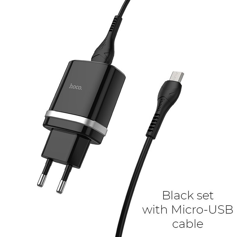 Зарядное устройство HOCO C12Q Smart USB + Кабель USB-Micro, 3A, черный, 18W