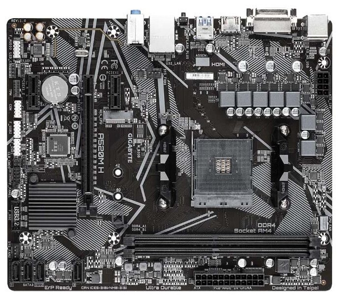 GIGABYTE Материнская плата SocketAM4 GIGABYTE A520M H (AMD A520, 2xDDR4, M.2, SATA III, RAID, PCI-E, DVI, HDMI, 1Гбит LAN, USB3.2, mATX) (ret)