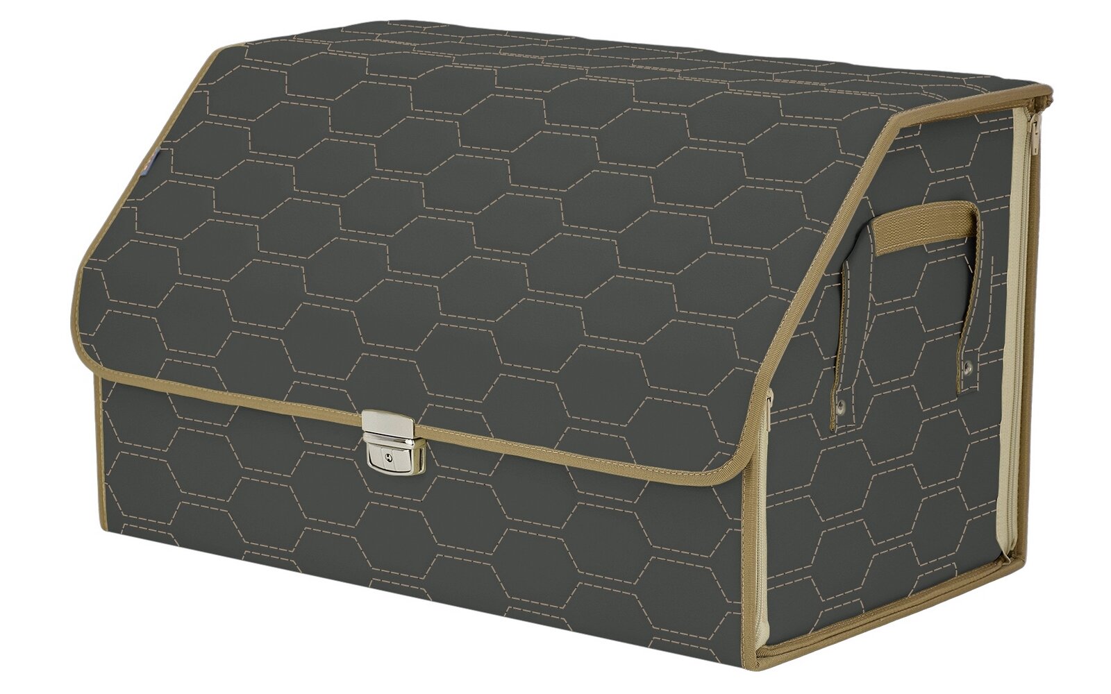 Органайзер-саквояж в багажник "Союз Премиум" (размер XL). Цвет: серый с бежевой прострочкой Соты.