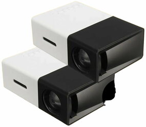 LED мини-проектор беспроводной Unic YG-300 с поддержкой HD видео портативный с пультом ДУ и аккумулятор в комплекте (корпус бело-черный) комплект 2ШТ