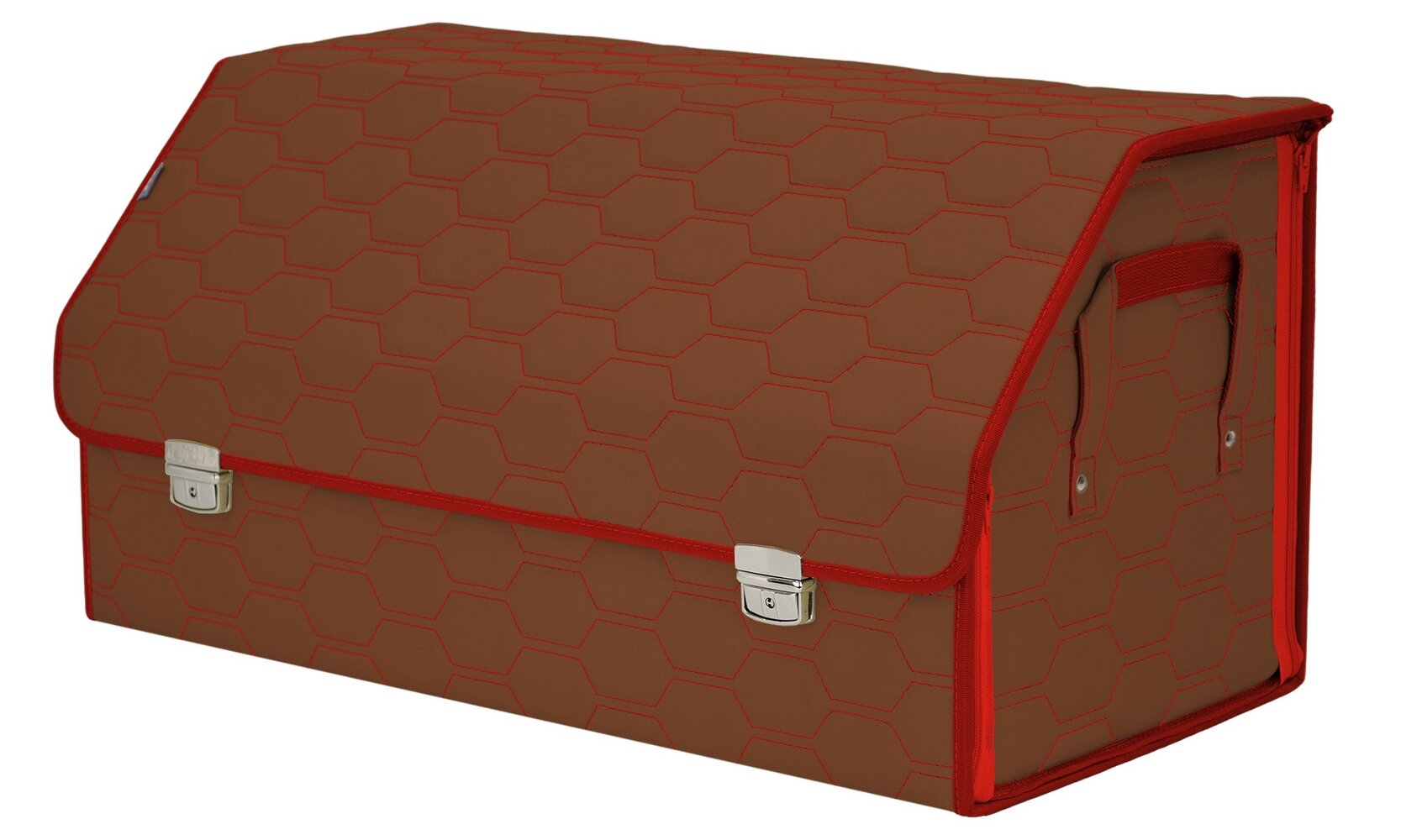 Органайзер-саквояж в багажник "Союз Премиум" (размер XL Plus). Цвет: светло-коричневый с красной прострочкой Соты.