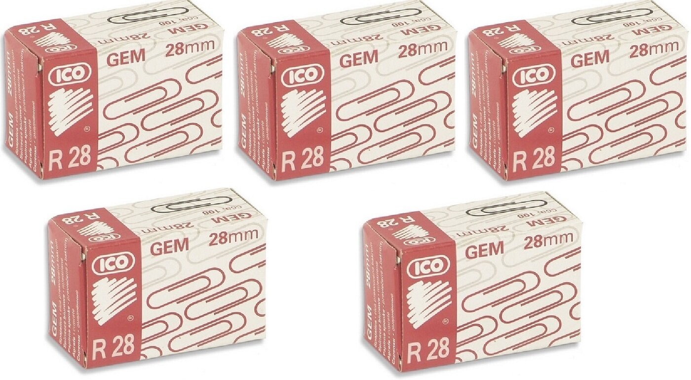 Скрепки Скрепки ICO, 28, медное, овальная, 5 упаковок по 100 штук, в картонной коробке (золотистый)