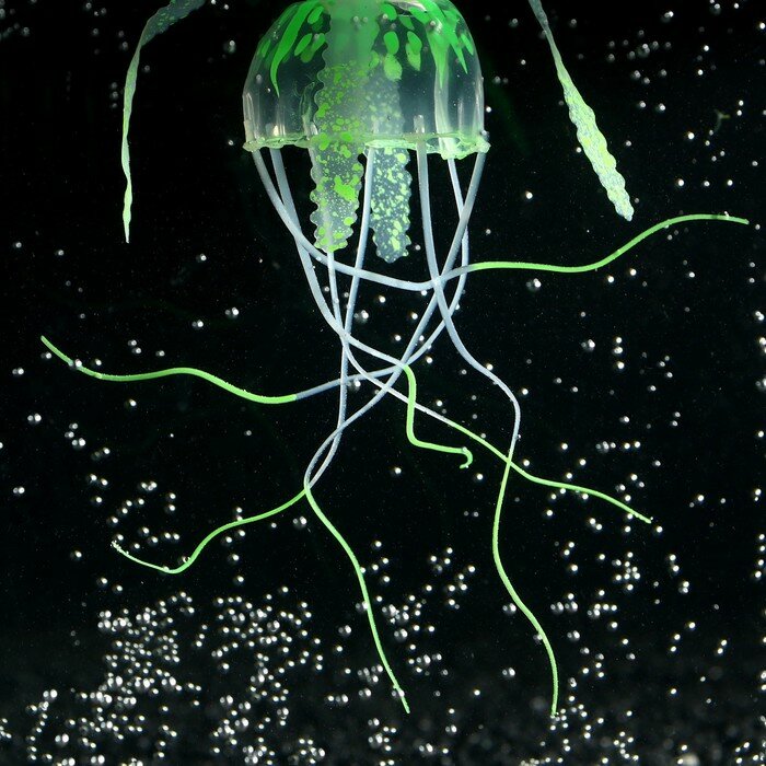 Декор для аквариума "Медуза" силиконовая, с неоновым эффектом, 5 х 5 х 15 см, зелёная - фотография № 2