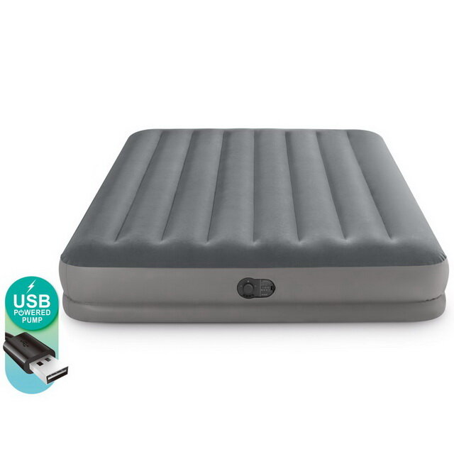 Надувная кровать 152х203х30 см двухспальный надувной матрас со встроенным электрическим насосом от USB Dura-Beam Prestige Intex 64114