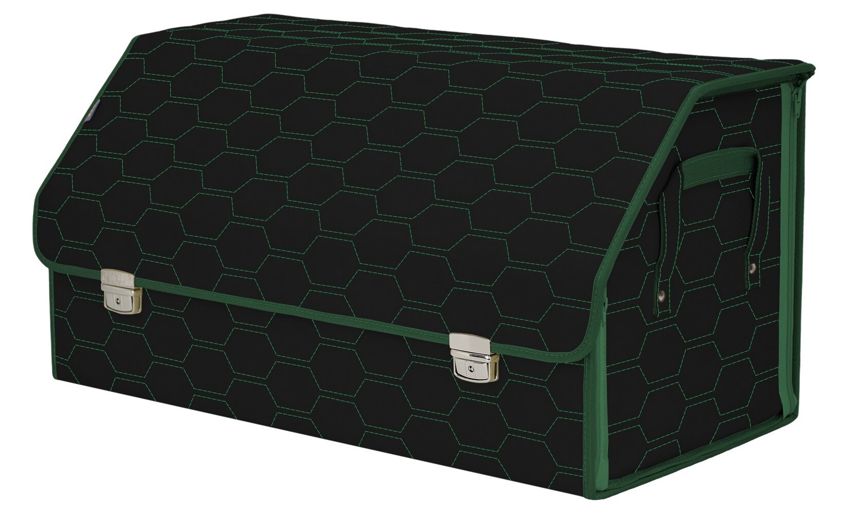 Органайзер-саквояж в багажник "Союз Премиум" (размер XL Plus). Цвет: черный с зеленой прострочкой Соты.
