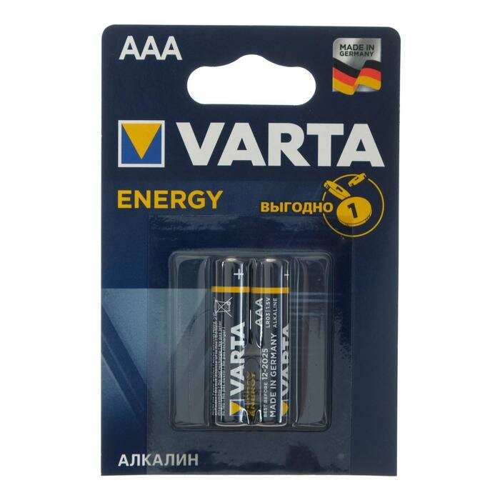 Батарейки Varta Батарейка алкалиновая Varta Energy, AAA, LR03-2BL, 1.5В, блистер, 2 шт.