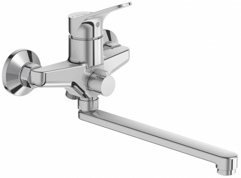 Настенный смеситель с длинным изливом (гусаком) Jacob Delafon Brive, арт. E78117-CP, длина излива 25см, с выходом на душ (без лейки)