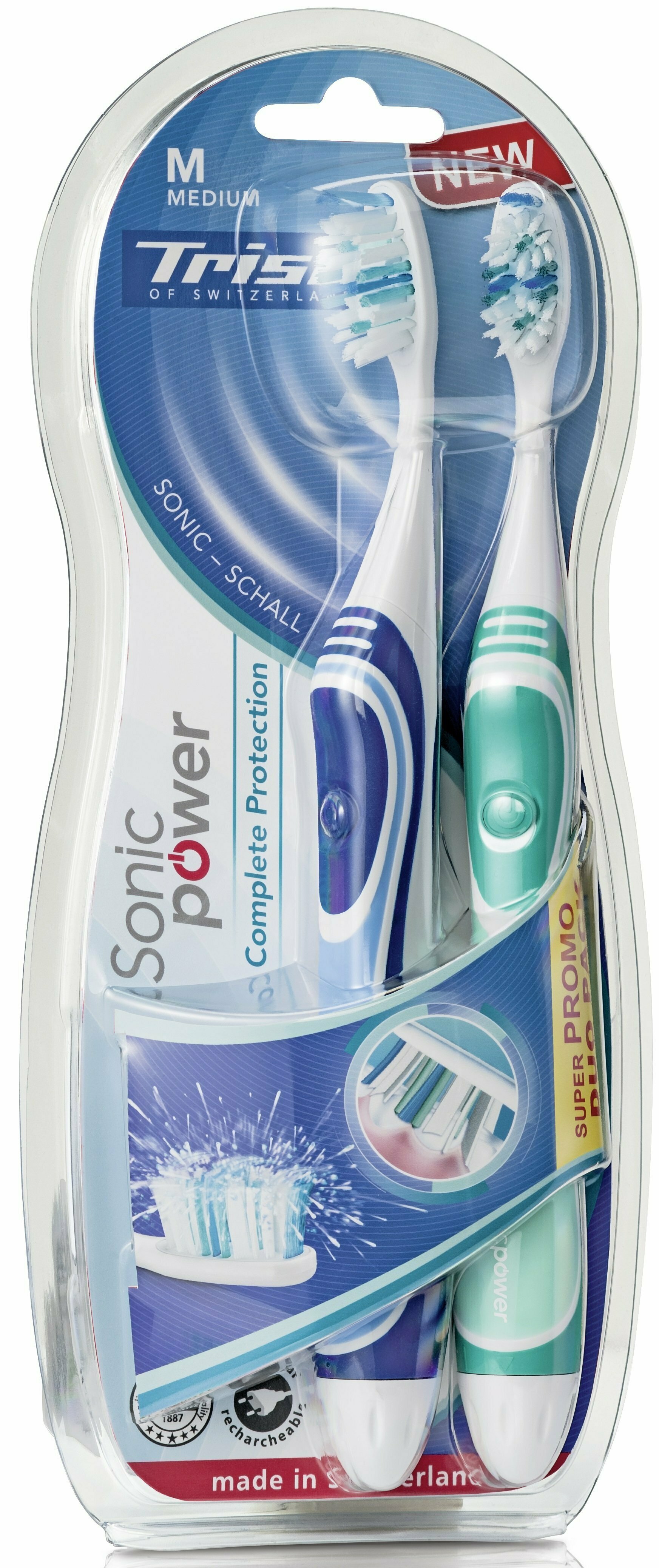 Набор электрических зубных щеток Trisa Sonicpower akku Pro Interdental Duo Soft Blue, Mint