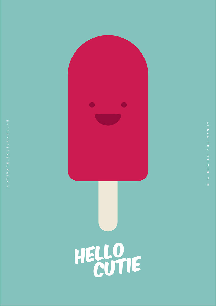 фото Интерьерный постер на стену картина для интерьера в подарок плакат "Hello Cutie Ice Cream" размера 40х50 см (400х500 мм) репродукция без рамы в тубусе для декора комнаты офиса дома дизайна кухни спальни гостиной детской