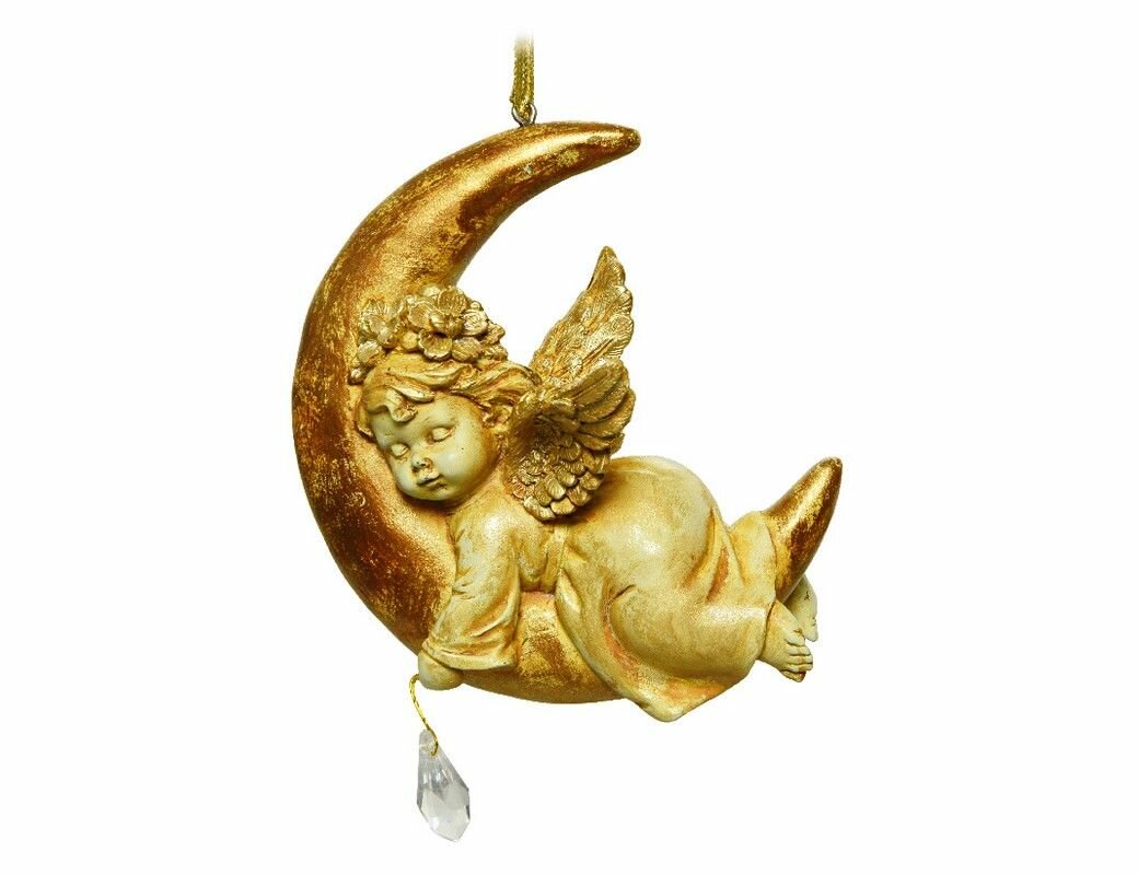 Ёлочная игрушка лунный ангел полистоун золотой антик 12.5 см Kaemingk (Decoris) 520635