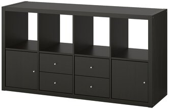 Стеллаж с 4 вставками, черно-коричневый, 77x147 см IKEA KALLAX каллакс
