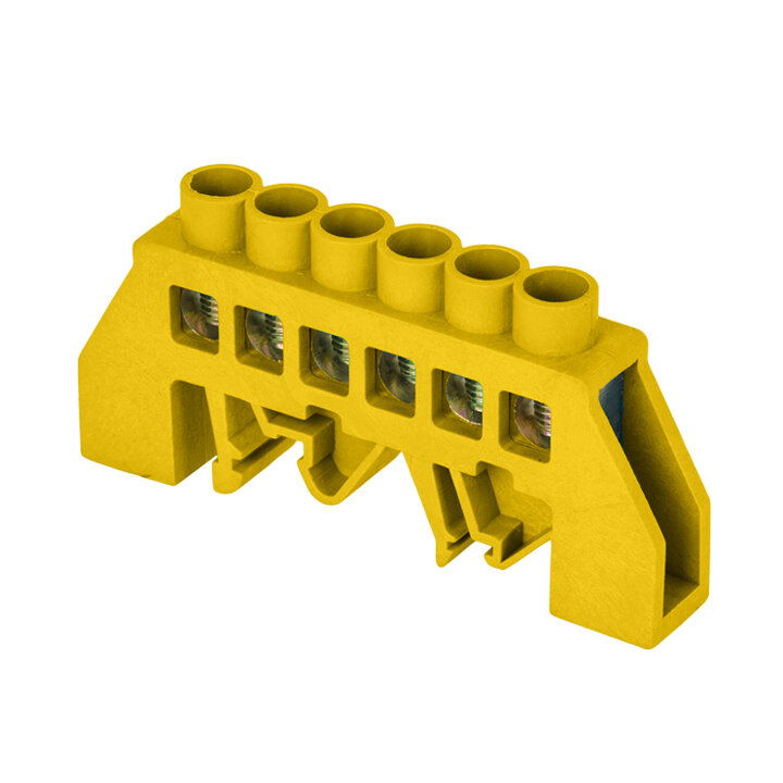 Шина 0 РЕ 8х12мм 6 отверстий латунь желтый нейлоновый корпус комбинированный PROxima | код. sn0-125-6-dpe | EKF (3шт.в упак.)