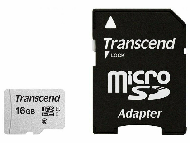 Карта памяти Transcend microSDHC 16 ГБ Class 10, V10, A1, UHS-I, R/W 95/10 МБ/с, адаптер на SD, 1 шт., серый