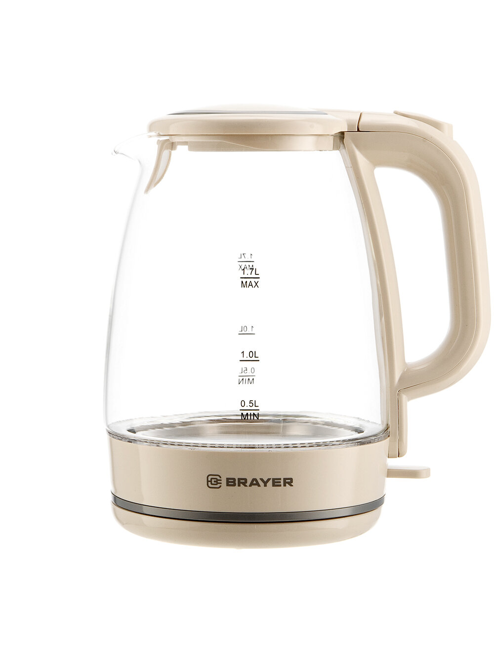 фото Чайник электрический 1.7Л 2200ВТ диск стекло моющ фильтр БЕЖ BRAYER