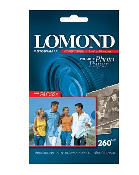 Фотобумага Lomond Бумага 4"х6" (10.2*15.2) 260/20 Super Glossy одн. для стр.печ