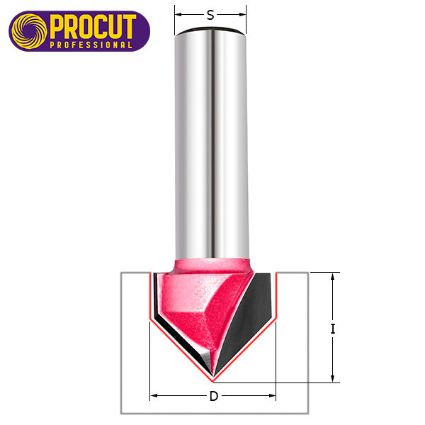 Фреза V-образная пазовая с углом 60гр. i1=12 D=16x15x46 S=6 PROCUT PROFESSIONAL A1005
