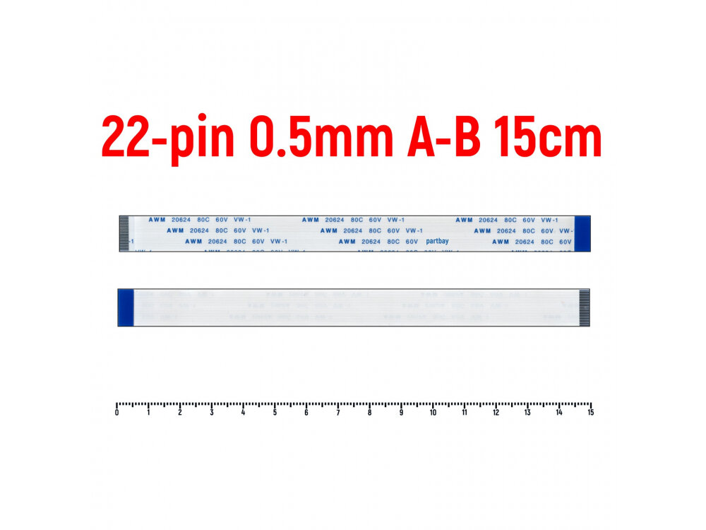 Шлейф FFC 22-pin Шаг 0.5mm Длина 15cm Обратный A-B AWM 20624 80C 60V VW-1