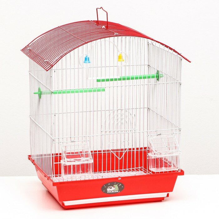 Клетка для птиц с кормушками 34 х 27 х 43 см, красная - фотография № 1